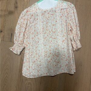 Aura Peach and Cream Floral Puff Sleeve Top